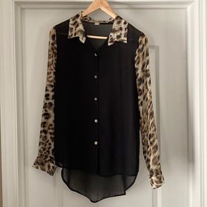 Fun & Flirt Black and Leopard Size M Blouse